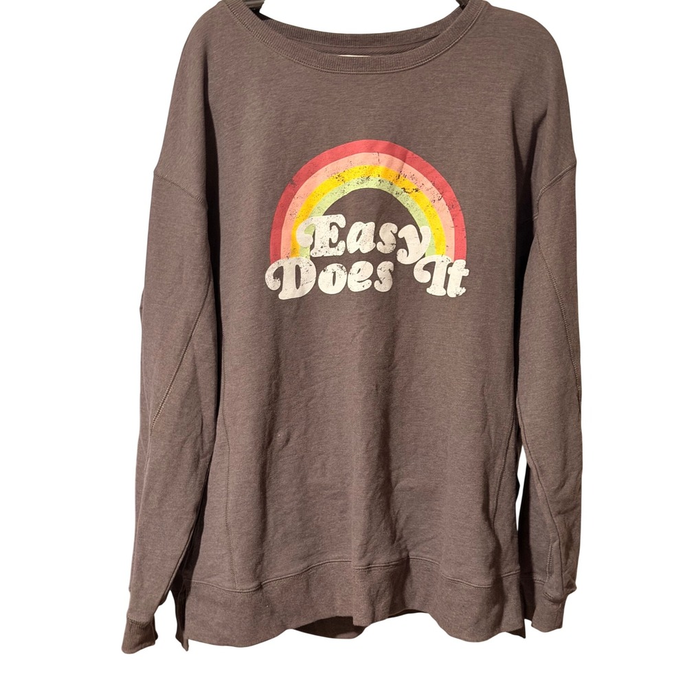 Wildfox Easy Does It Rainbow Graphic Sweatshirt Charcoal Grey Large